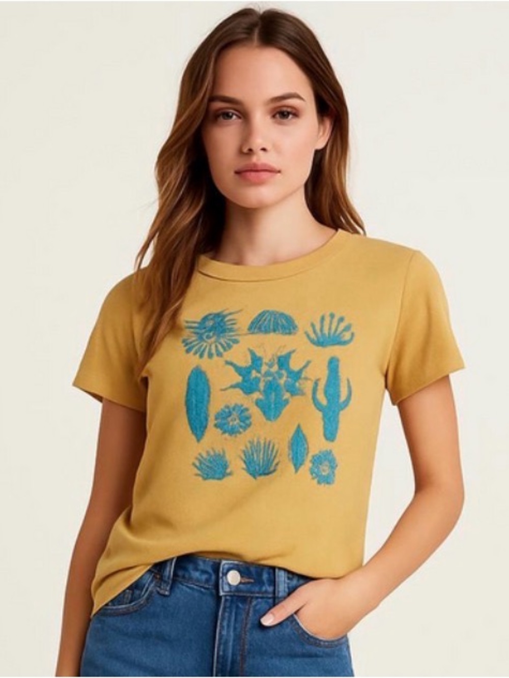 Fifth Sun Plant Tee, Mustard Yellow, Gold, Green, Size XL